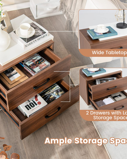 Giantex Modern Nightstand Set of 2 with 2 Drawers