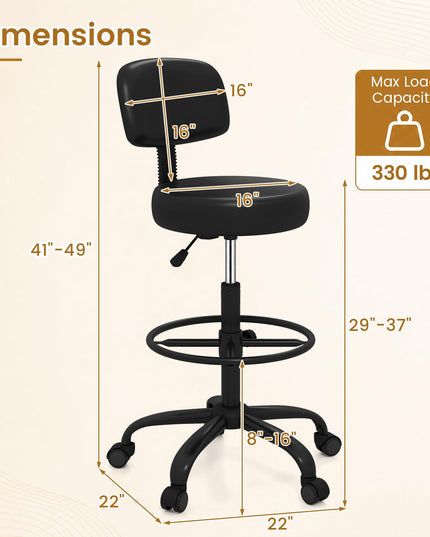 GIANTEX Drafting Chair with Back Adjustable Foot Rolling Stool with Wheels(1/2)