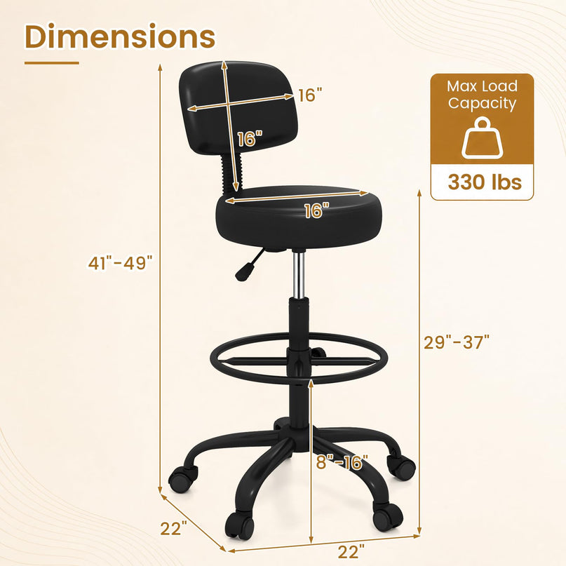 GIANTEX Drafting Chair with Back Adjustable Foot Rolling Stool with Wheels(1/2)