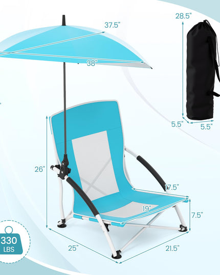 Chaise de plage basse pliable Giantex avec parasol détachable et réglable