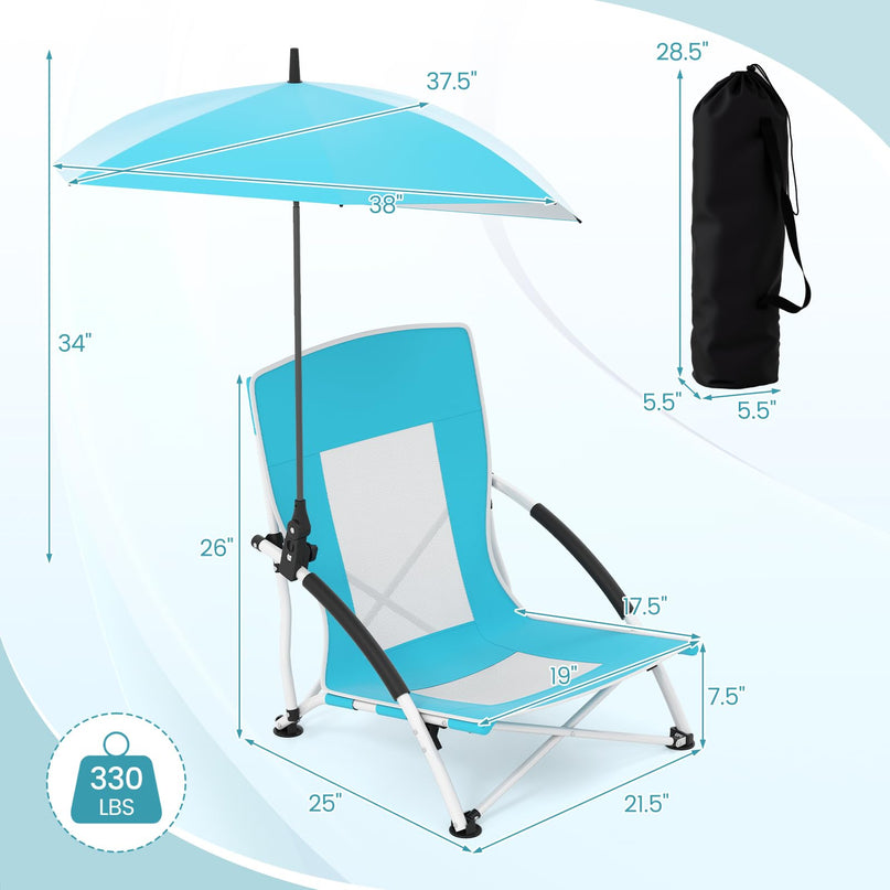 Giantex Low Folding Beach Chair with Detachable & Adjustable Umbrella