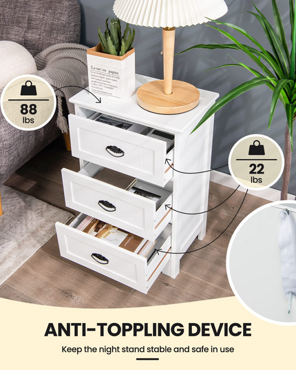 Giantex Nightstand with 3 Drawers, Bedside Table