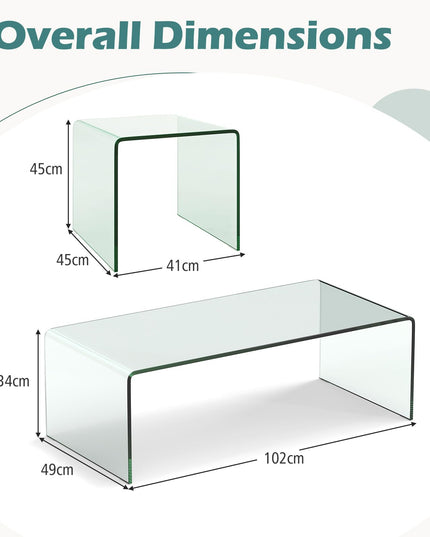 Giantex Tempered Glass Coffee Table Set of 3 Modern Living Room Tables Set for Small Spaces