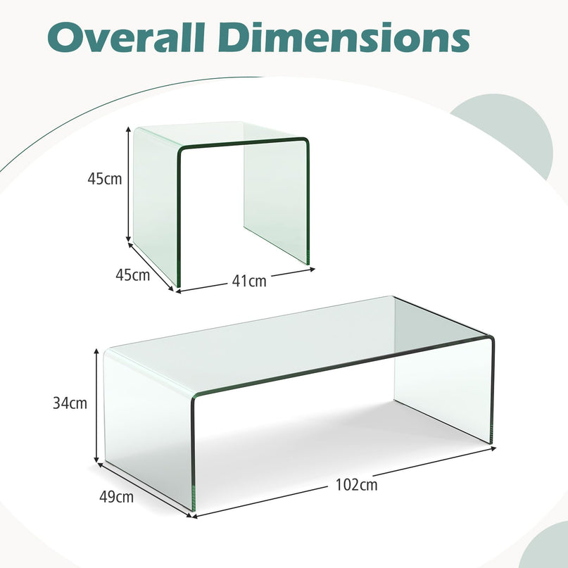 Giantex Tempered Glass Coffee Table Set of 3 Modern Living Room Tables Set for Small Spaces