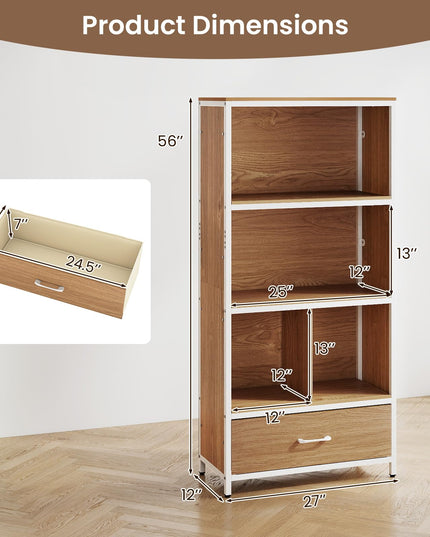 Giantex 56" Tall Bookcase with Drawer 5-Tier Bookshelf