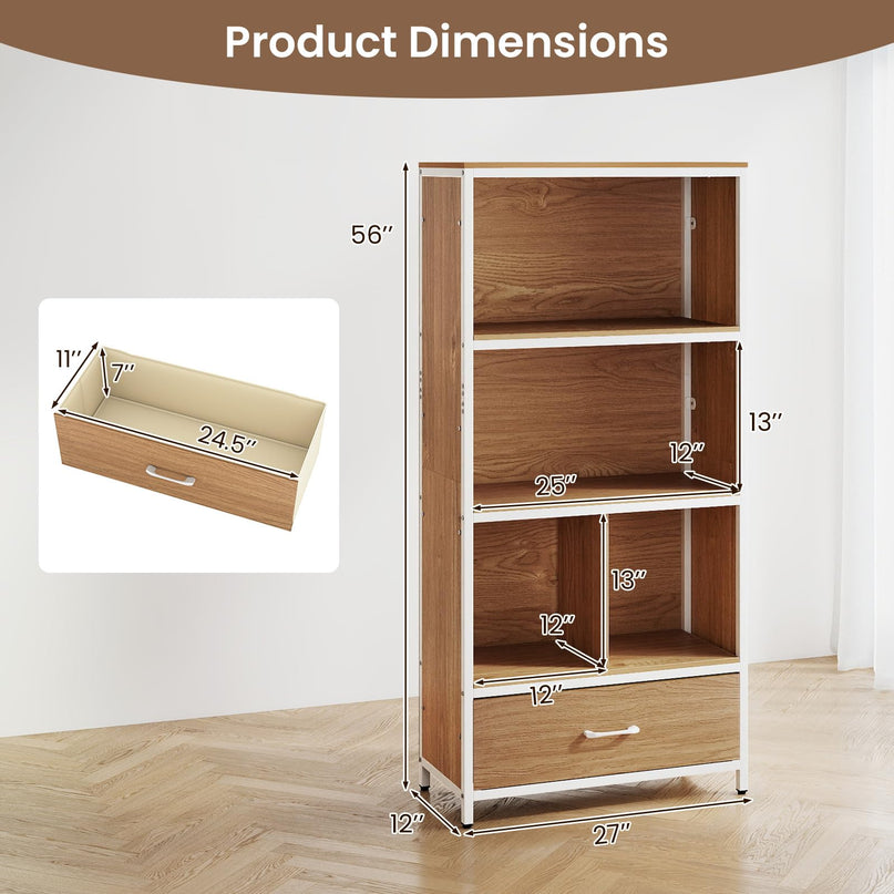 Giantex 56" Tall Bookcase with Drawer 5-Tier Bookshelf