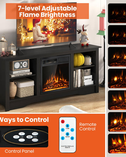 Giantex Fireplace TV Stand for TVs Up to 65”, Entertainment Center with Adjustable Shelves