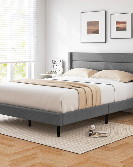 Giantex Bed Frame, Modern Linen Upholstered Platform Bed with Wingback Headboard