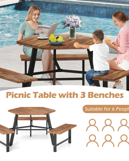 Giantex Picnic Table Bench Set for 6 for Front Porch Patio Lawn Garden