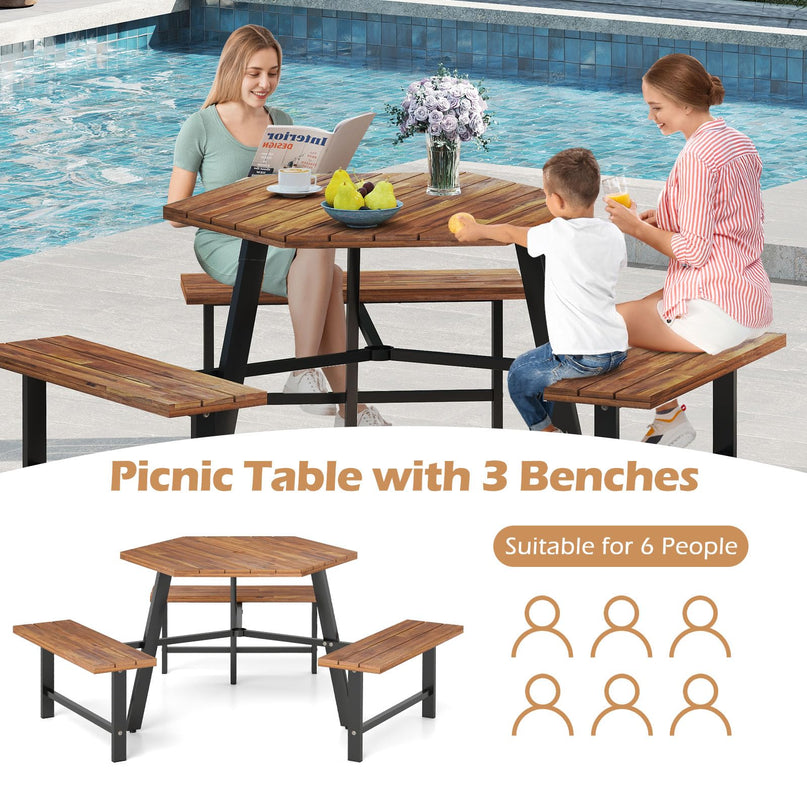Giantex Picnic Table Bench Set for 6 for Front Porch Patio Lawn Garden