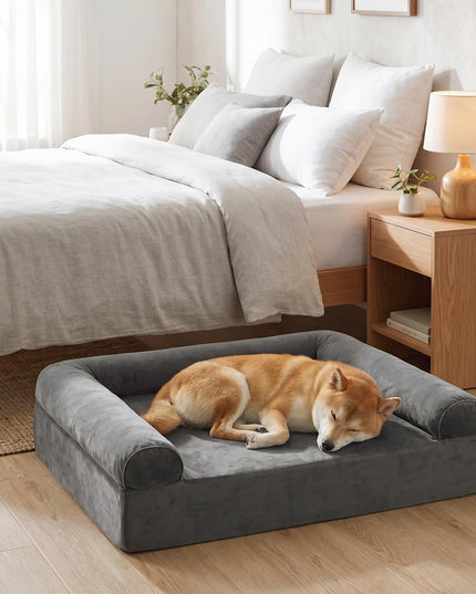 Giantex 40 inch Reversible Memory Foam Dog Sofa Bed with 3-Sided Bolsters