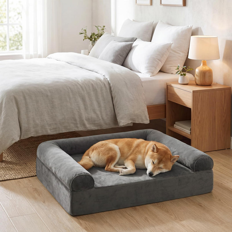Giantex 40 inch Reversible Memory Foam Dog Sofa Bed with 3-Sided Bolsters