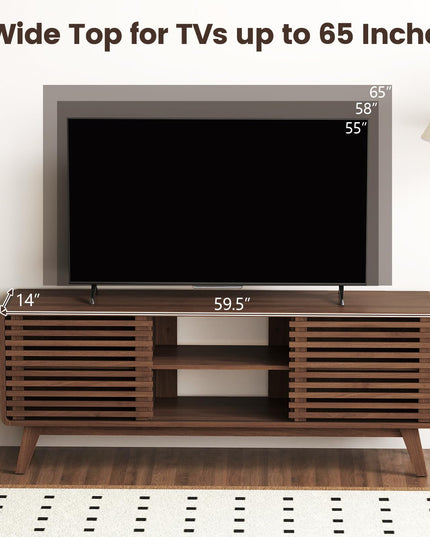 Meuble TV moderne Mid-Century Giantex avec armoire de rangement pour téléviseurs 60/65 pouces