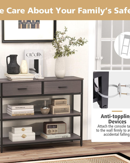 Giantex 3-Tier Entryway Table with Storage, Sofa Table w/ 2 Large Drawers, 2 Open Storage Shelves