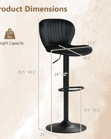 Giantex Lot de 2 ou 4 tabourets de bar | Chaises réglables hauteur comptoir avec dossiers rembourrés en velours