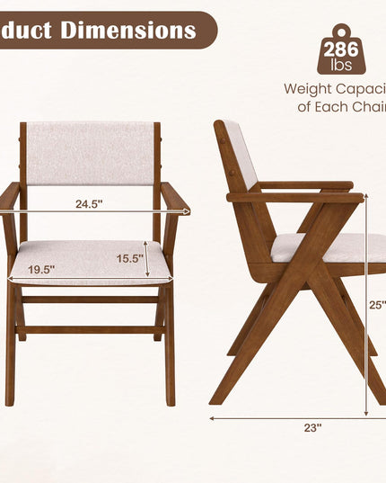 Giantex Wooden Dining Chairs Set, Linen Fabric Upholstered Kitchen Chairs w/Armrests, Rubber Wood Frame