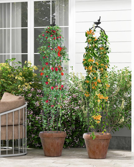 Giantex 2-Pack Tomato Cages, 69” PE-Coated Metal Garden Obelisk Trellis for Climbing Plants
