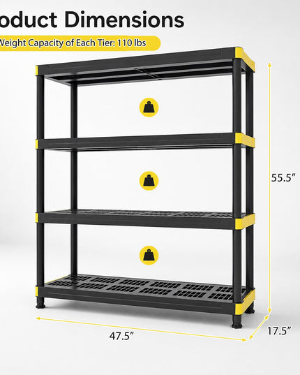 GIANTEX 4-Tier Freestanding Plastic Storage Shelf with Anti-Tipping Kit & Adjustable Feet