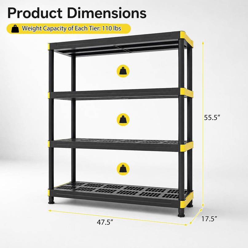 GIANTEX 4-Tier Freestanding Plastic Storage Shelf with Anti-Tipping Kit & Adjustable Feet