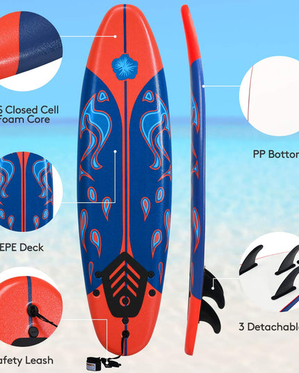 Giantex 6' Surfboard Surfing Surf Beach Ocean Body Foamier Board with Removable Fins