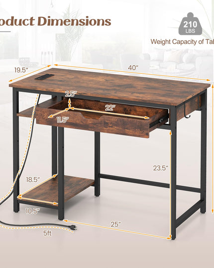 Giantex Computer Desk with Drawers and Power Outlets