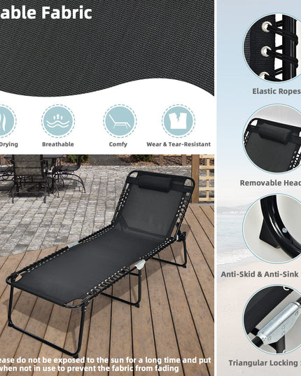 Giantex Patio Lounge Chair Folding Tanning Chair, Sunbathing Chaise Lounge W/Removable Headrest