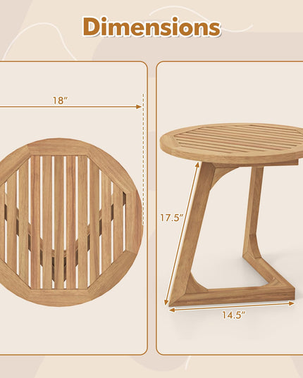Giantex Teak Wood Outdoor Round Side Table with Slatted Tabletop