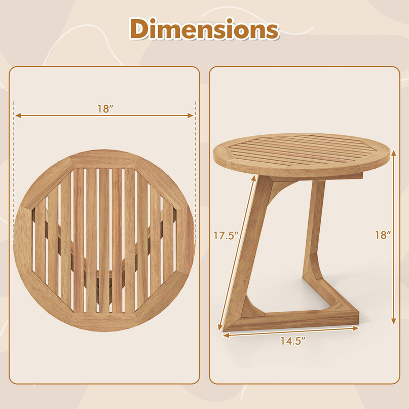 Giantex Teak Wood Outdoor Round Side Table with Slatted Tabletop