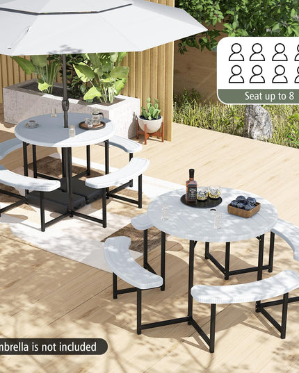 Giantex Picnic Table Bench Set for 4-8 Person(Round)