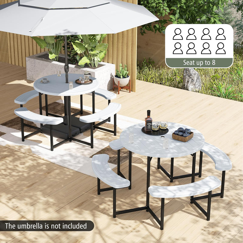 Giantex Picnic Table Bench Set for 4-8 Person(Round)