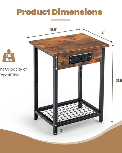 Giantex Nightstand Set of 2 with Charging Station
