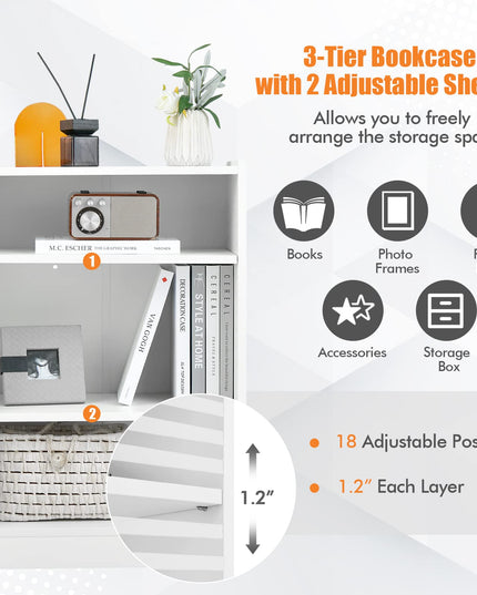 Giantex 3-Cube Bookcase White - 3-Tier Modern White Open Bookshelf with Adjustable Shelves