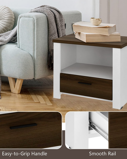 Giantex Nightstand, End Table with Glide Sliding Drawer & Open Cabinet, Modern Sofa Side Table for Living Room