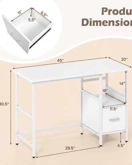 Giantex White Computer Desk w/Open Shelf and Storage Drawer