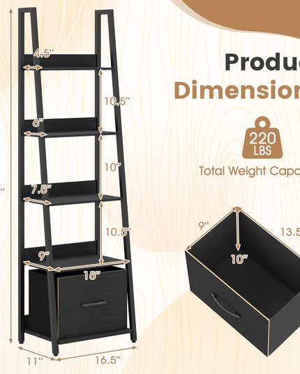 Giantex Modern Freestanding 5-Tier Ladder Bookshelf with Removable Fabric Drawer