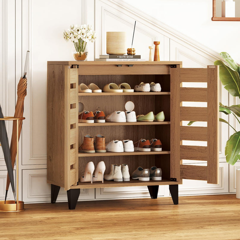 Meuble à chaussures Giantex avec portes à persiennes, étagères réglables et trous d'aération