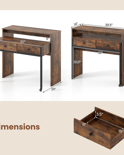 Giantex Small Computer Desk with Hutch & Drawers