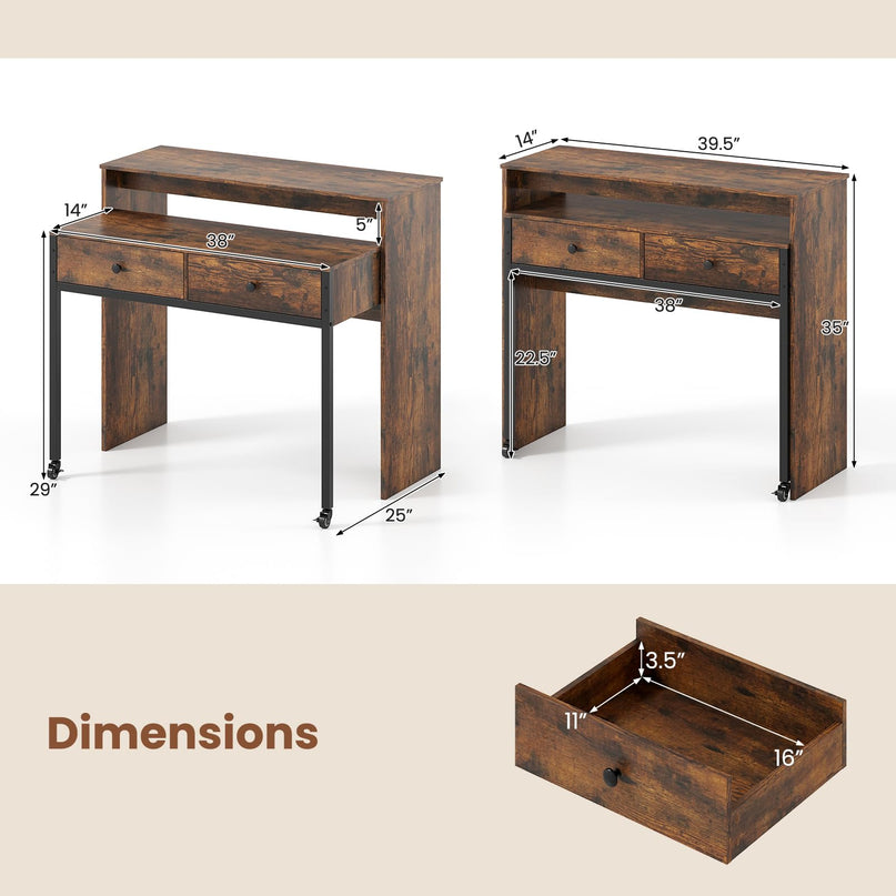 Giantex Small Computer Desk with Hutch & Drawers