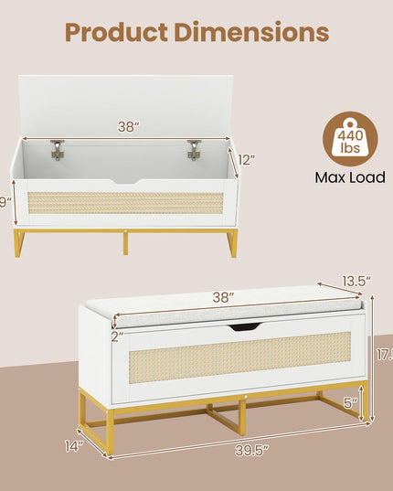 Giantex Rattan Shoe Bench with Metal Legs for Bedroom