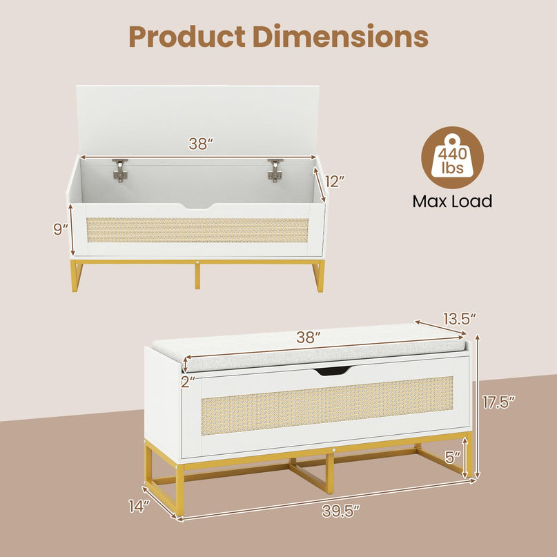 Banc à chaussures en rotin Giantex avec pieds en métal pour chambre à coucher
