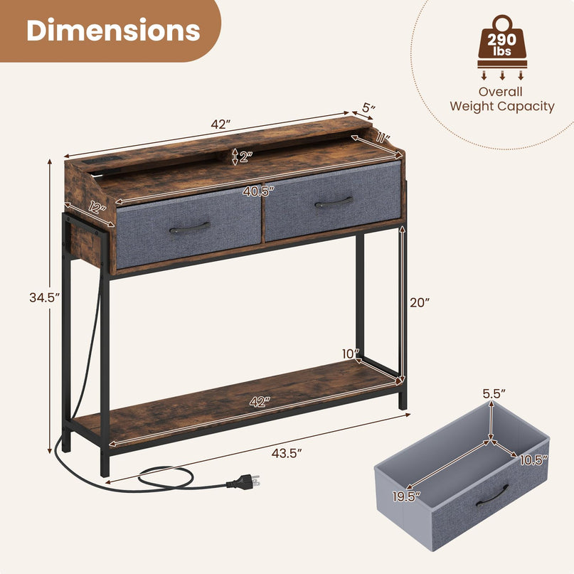GIANTEX Console Table with Charging Station 43" Narrow Entryway Table