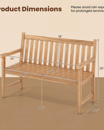 GIANTEX 51" Teak Wood Outdoor Bench with Armrests