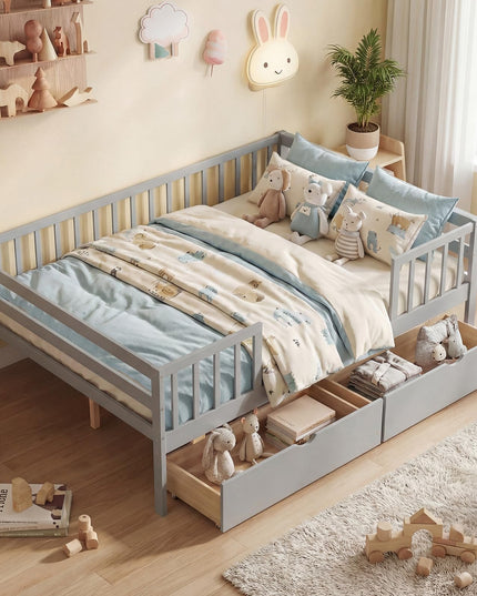 Lit simple pour enfants Giantex avec barrières de sécurité et étagère latérale