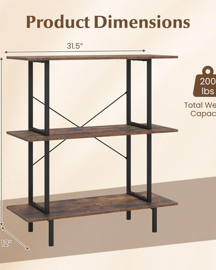 GIANTEX 3-Tier Bookshelf Industrial Bookcase with Open Shelves