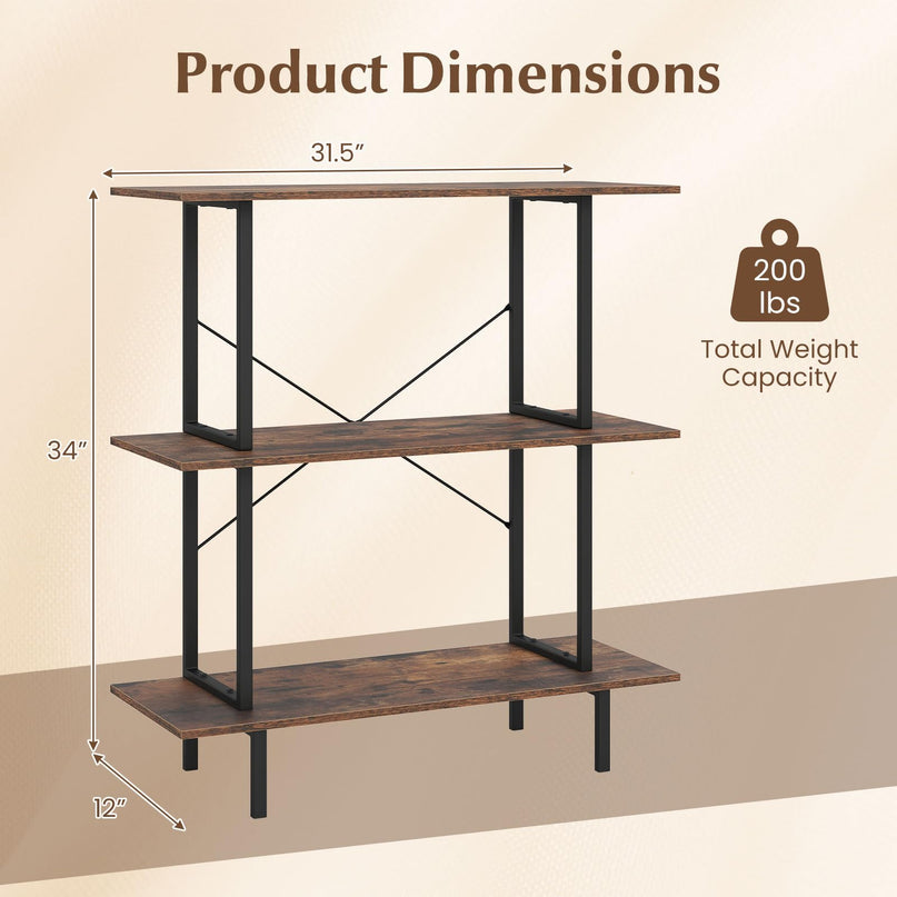 GIANTEX 3-Tier Bookshelf Industrial Bookcase with Open Shelves