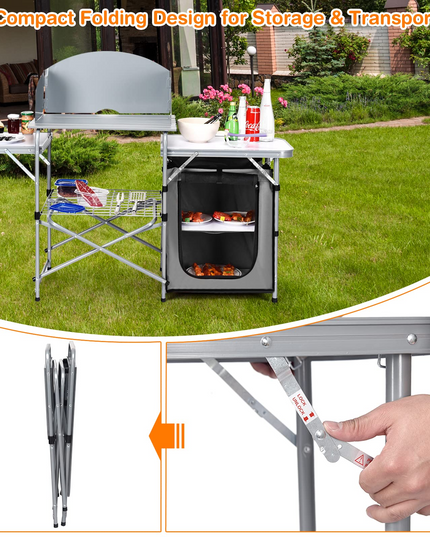 Giantex Folding Grill Table with 26'' Tabletop and Detachable Windscreen