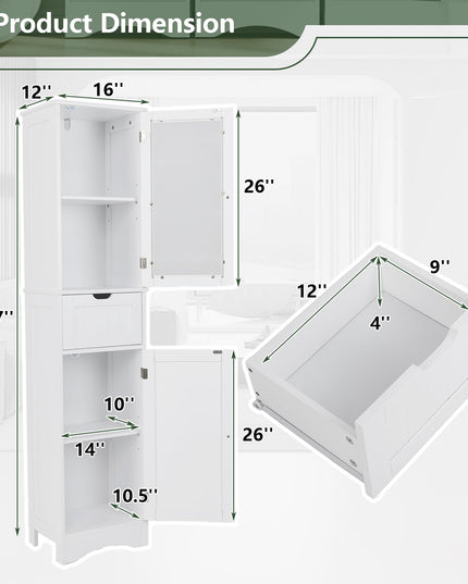 Giantex Freestanding Bathroom Storage Cabinet - 67” Tall Slim Pantry Cabinet