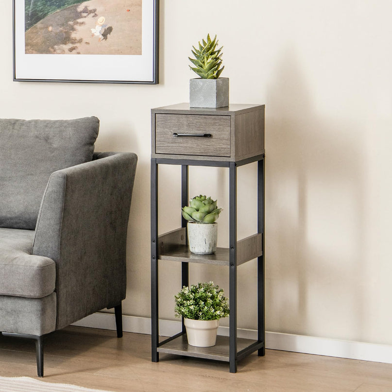 Giantex 3 Tier Tall Plant Stand Indoor, 36 Inch Corner Plant Holder with Drawer & Metal Frame