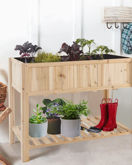 Giantex Raised Garden Bed, Wooden Planter, Black Liner
