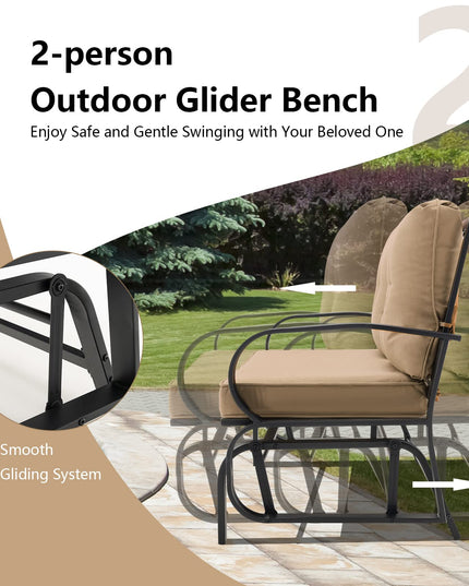 Giantex 2 Seats Glider Bench for Outside, Patio Glider Porch Loveseat w/Cushions & Powder Coated Steel Frame